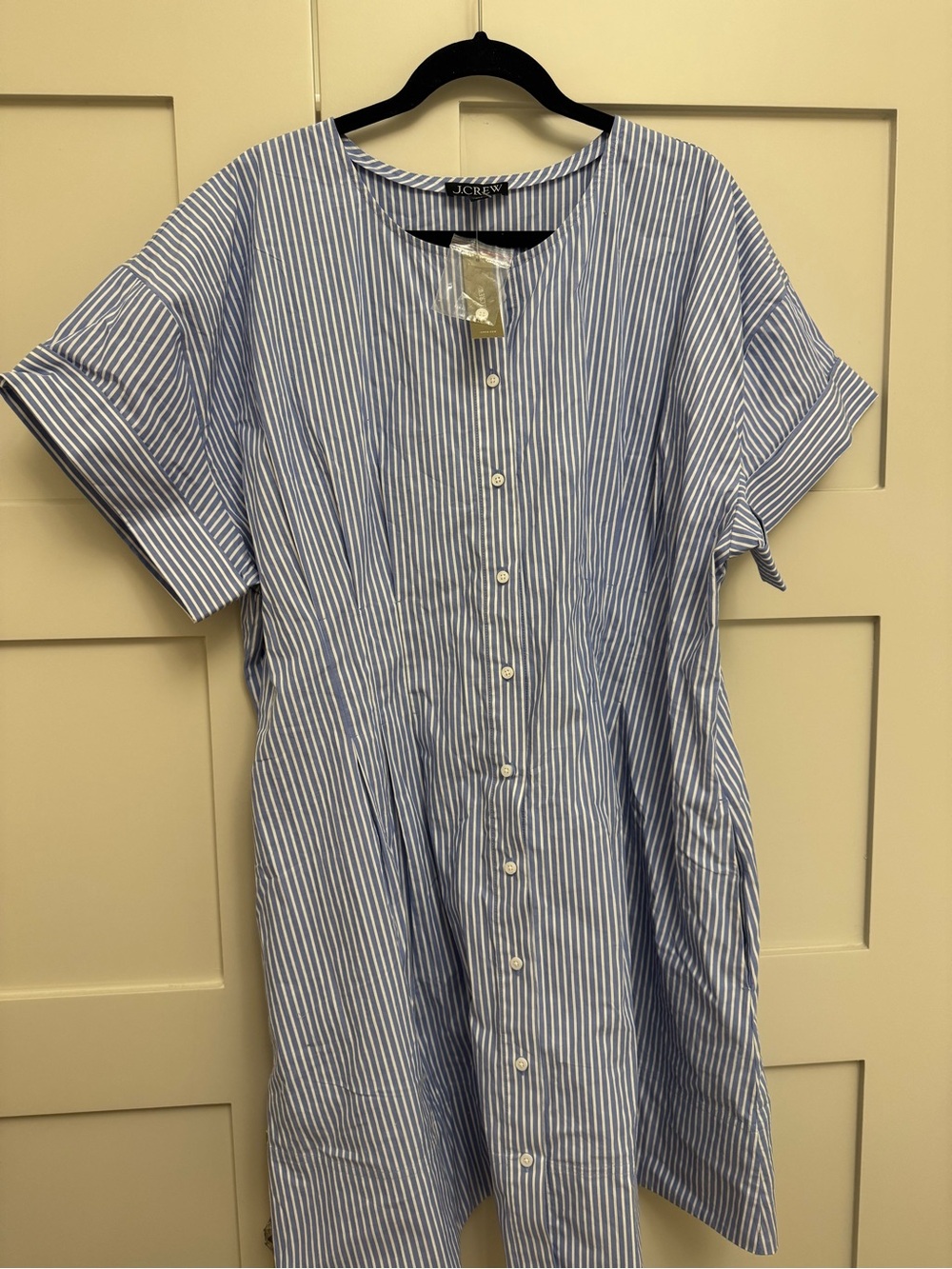 J. Crew Blue & White Striped Button-Front Cotton Dress